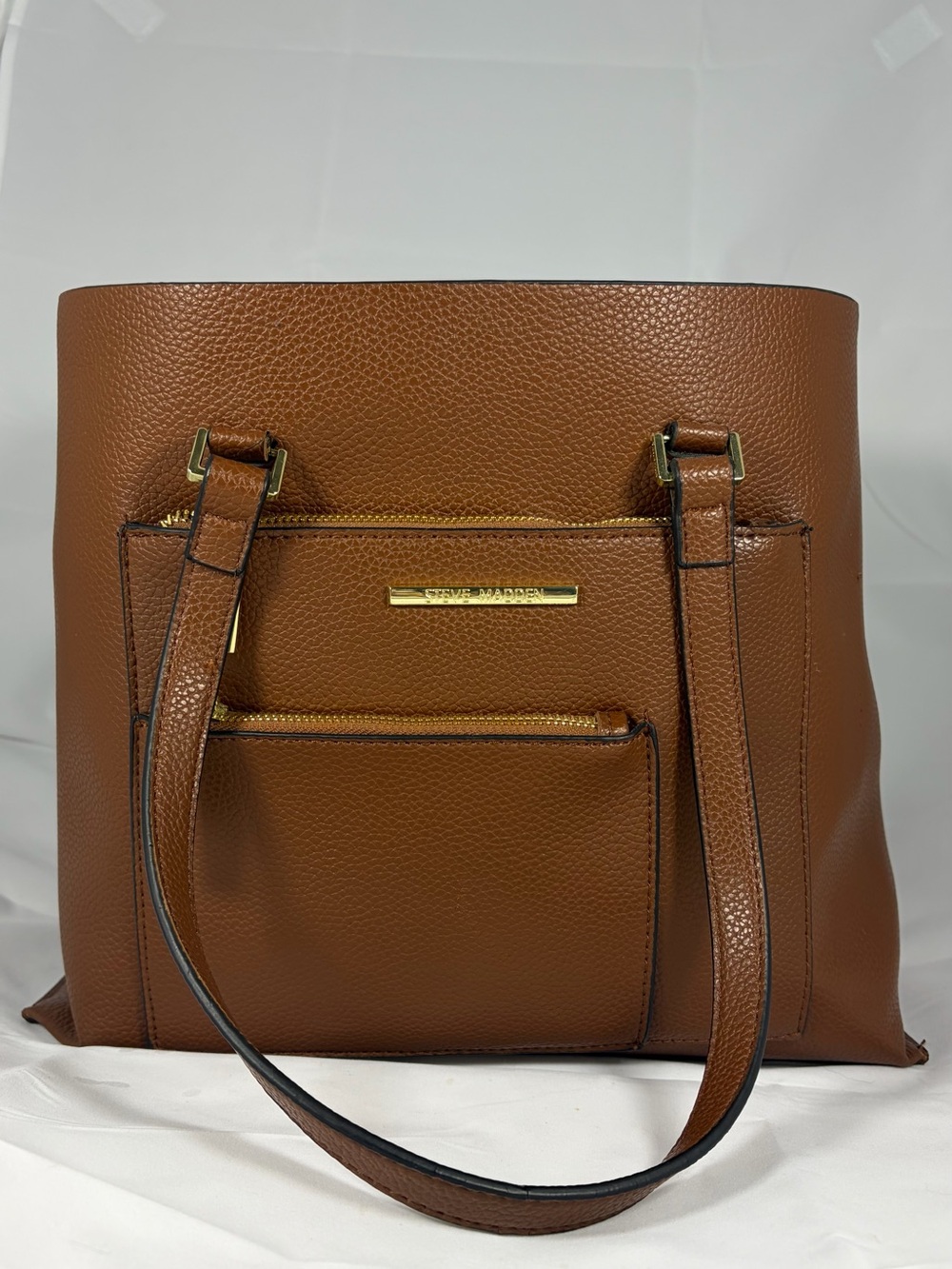 Steve Madden Cognac Pebbled Leather Tote with Gold Hardware